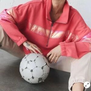 FP Movement by Free People Away We Go Half Zip Pink/Iridescent, Sz L NWT